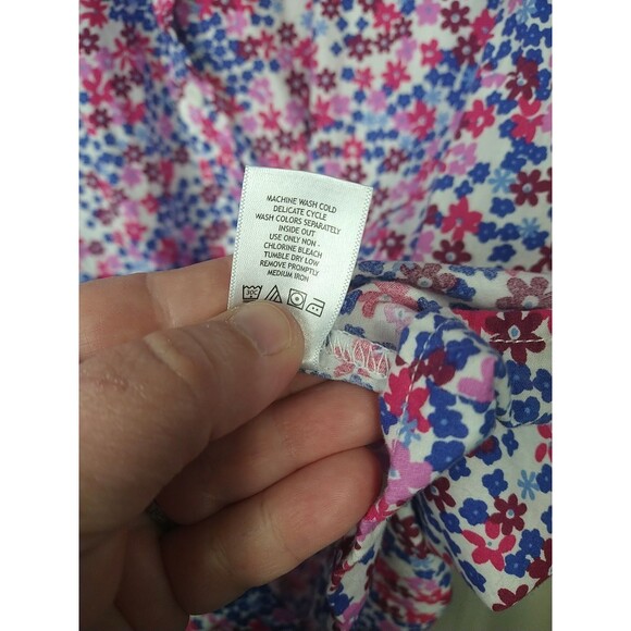 Woman Within 26/28 Shirt Collared Button Pink Blue Floral Cottage LS - Picture 8 of 9